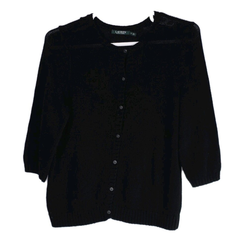 Ralph Lauren Women’s 1X Black Cable Knit  Long Sleeve Cardigan Sweater